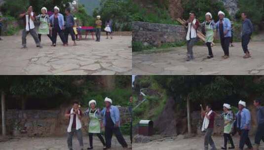 云南丽江宝山石头城村民跳舞高清在线视频素材下载