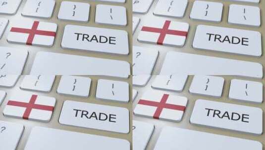 按钮3D动画上的英格兰国旗和贸易文本高清在线视频素材下载