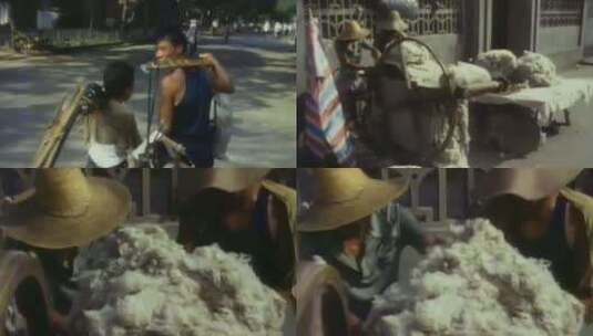 上世纪八十年代大街上弹棉花的人高清在线视频素材下载