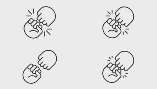 拳头碰撞图标的2D简单薄线性黑色动画高清在线视频素材下载