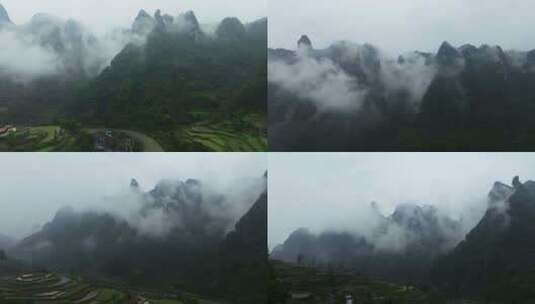 山区大山云雾缭绕美丽山村高清在线视频素材下载