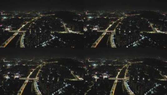 广东江门城市夜景交通航拍高清在线视频素材下载