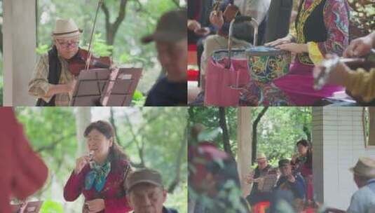 退休生活 公园老人唱歌 表演活动高清在线视频素材下载