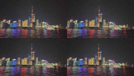 上海外滩黄浦江东方明珠建筑夜景运输船只高清在线视频素材下载