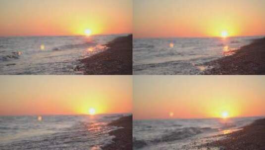 夕阳下海水拍打沙滩特写高清在线视频素材下载