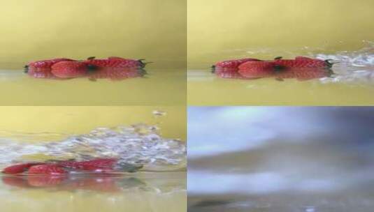 竖屏草莓被水冲跑高清在线视频素材下载