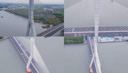 闵浦三桥延时航拍高清在线视频素材下载
