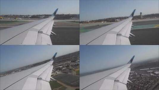 飞机起飞时侧翼的特写高清在线视频素材下载