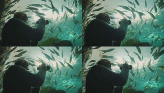 女人在水族馆隧道拍照高清在线视频素材下载