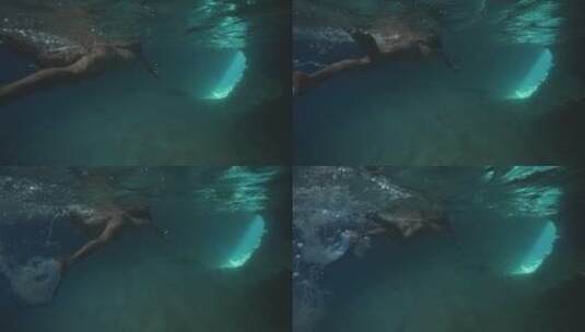 女人在海下潜水高清在线视频素材下载