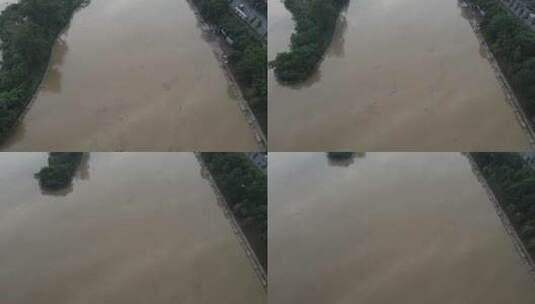 航拍湖南舞水河洪水高清在线视频素材下载