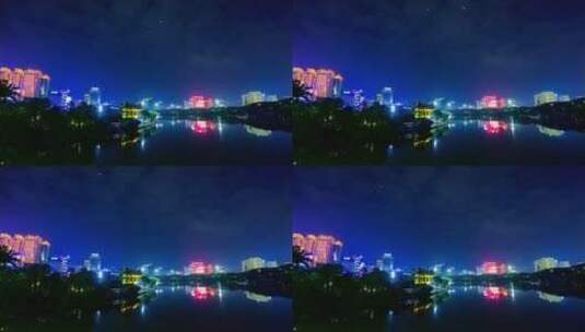 南宁民歌湖东盟商务区城市天际线夜景高清在线视频素材下载