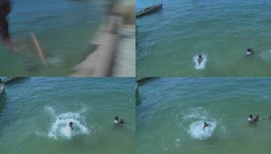 儿童码头跑着跳入水中高清在线视频素材下载