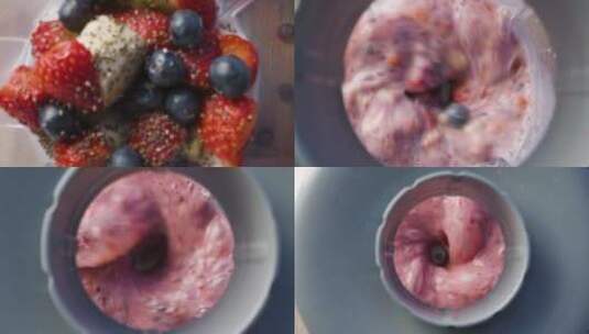 搅拌机中的草莓冰沙高清在线视频素材下载