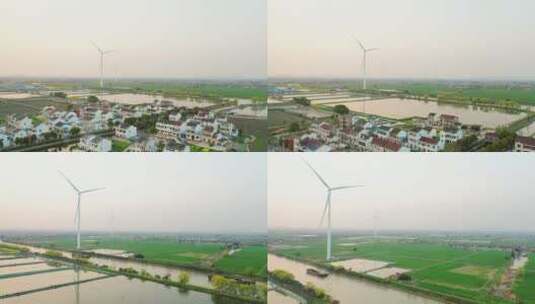4k航拍运河边上的风力发电高清在线视频素材下载