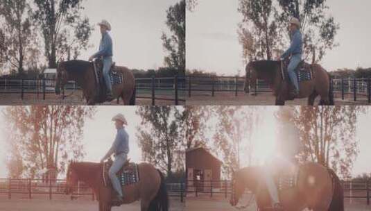 牛仔男人悠闲地骑着马高清在线视频素材下载