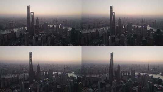 上海陆家嘴金融区日落城市风光航拍4K高清在线视频素材下载