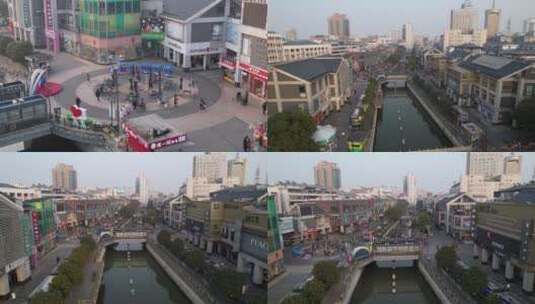 宜兴航拍-蛟桥河步行街高清在线视频素材下载
