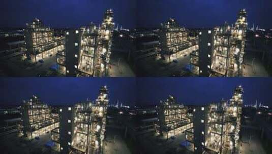 航拍夜晚石化炼油厂高清在线视频素材下载