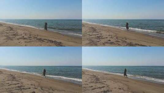走在海边的女孩高清在线视频素材下载
