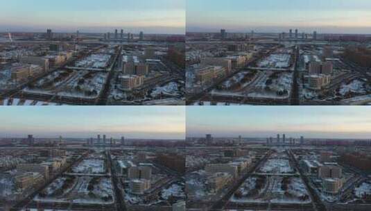 4K鄂尔多斯康巴什日落雪景空镜高清在线视频素材下载