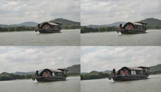 浙江绍兴柯岩景区乌篷船与水上风景高清在线视频素材下载