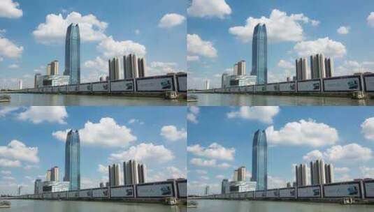 大厦与流动的云彩延时摄影高清在线视频素材下载
