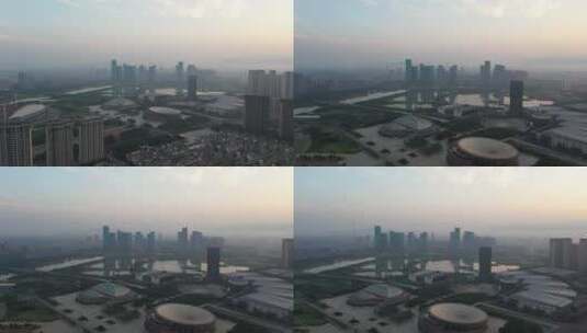 义乌梅湖城市风光航拍 三条镜头高清在线视频素材下载