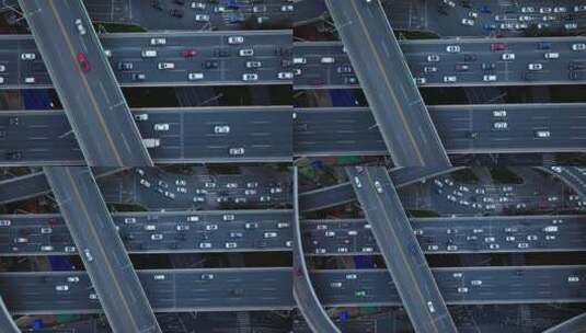 俯视航拍城市立交桥繁忙交通延时视频高清在线视频素材下载