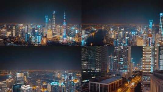 上海CBD夜景航拍合集高清在线视频素材下载