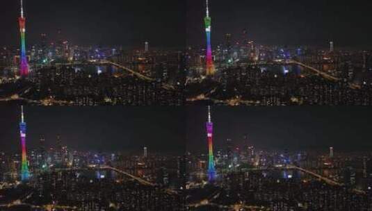 广州海珠区城市夜景航拍高清在线视频素材下载