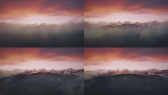 航拍平流雾覆盖的森林山脉高清在线视频素材下载
