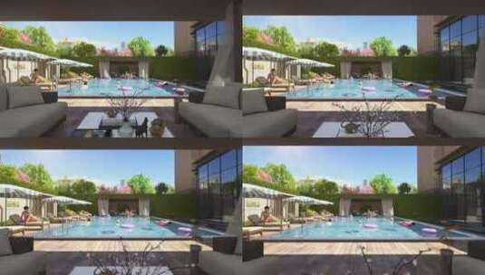 小区超大游泳池景观三维动画高清在线视频素材下载
