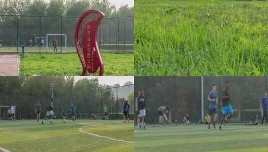体育健身主题公园总球场踢球的年轻人高清在线视频素材下载