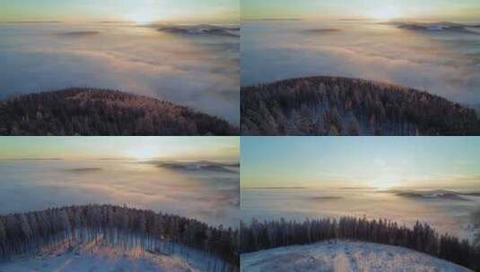 雪域森林雾凇云海航拍高清在线视频素材下载