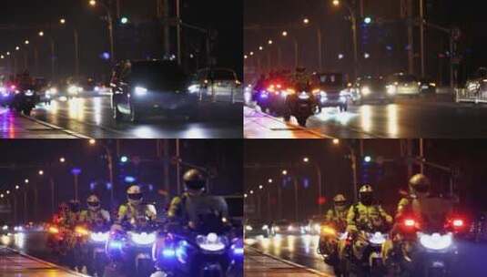 交警夜晚指挥交通处理事故警灯闪烁高清在线视频素材下载
