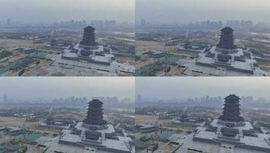 航拍陕西汉中天汉文化广场天汉楼风光高清在线视频素材下载