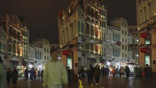 海口骑楼老街夜景高清在线视频素材下载