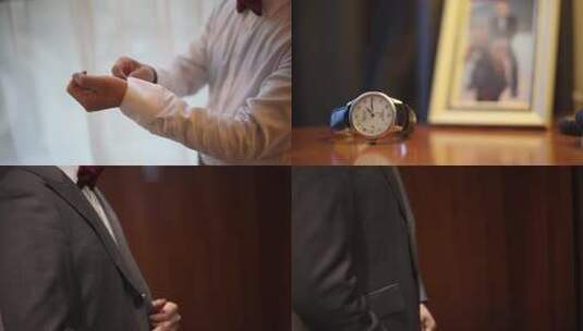 商务白领新郎佩戴手表整理着装高清在线视频素材下载