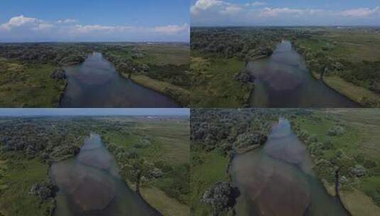 河口沙河河床上空的上升天线高清在线视频素材下载
