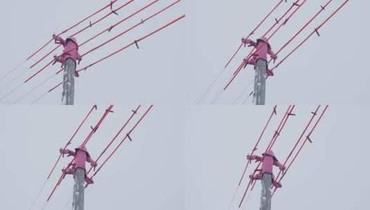 天空下粉色杆顶和电缆高清在线视频素材下载