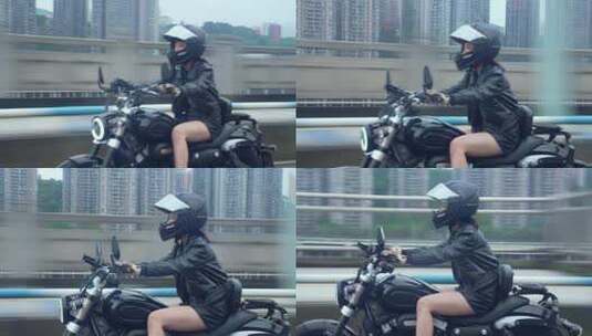 女骑手城市骑行穿梭高清在线视频素材下载