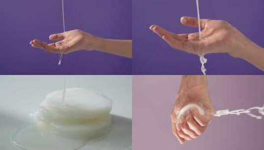 护肤水爽肤水广告宣传片精华乳液水流在手上高清在线视频素材下载