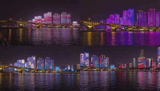 4k合集-长沙地标建筑湘江夜景灯光秀延时高清在线视频素材下载
