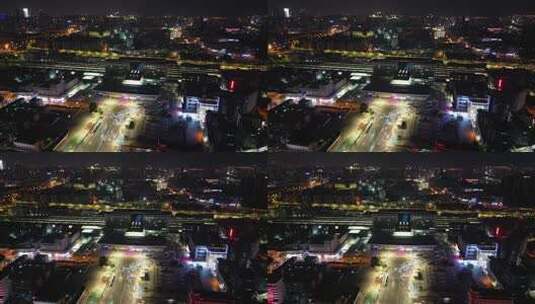云南昆明火车站夜景灯光航拍高清在线视频素材下载