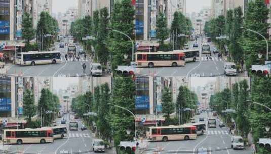4K日本中野区街头巴士礼让行人高清在线视频素材下载