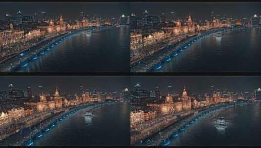 上海外滩建筑群黄浦江夜景高清在线视频素材下载