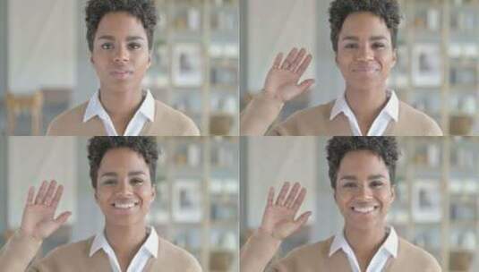 快乐的非洲女孩挥手的肖像高清在线视频素材下载