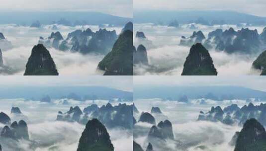 桂林山水鸟瞰图大气宏伟群山云海云雾高清在线视频素材下载