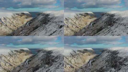 爱尔兰多尼戈尔县的格伦威格山脉和格伦被白雪覆盖高清在线视频素材下载